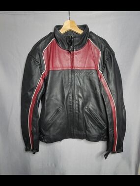Bering Unisex Motorcycle Leather Jacket Black & Red  Size XL